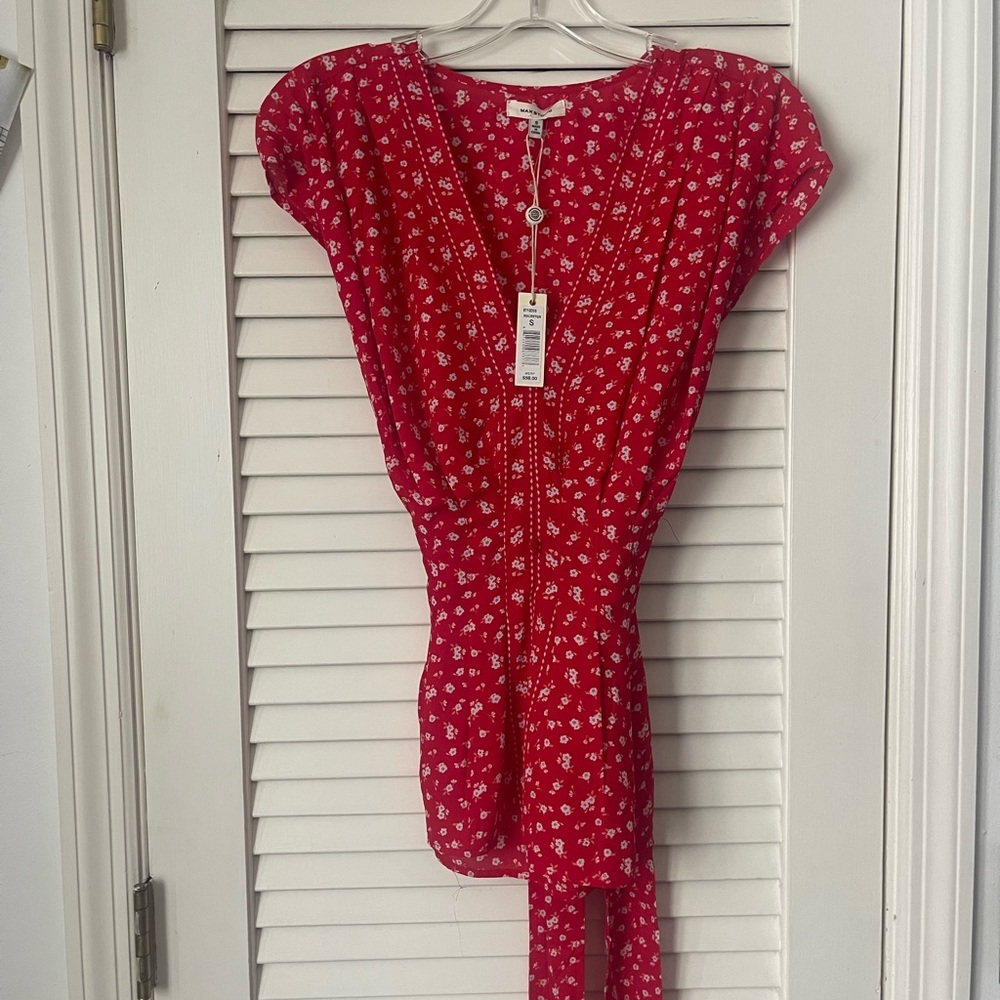 Max Studio Red Tie Front Cap Sleeve Blouse